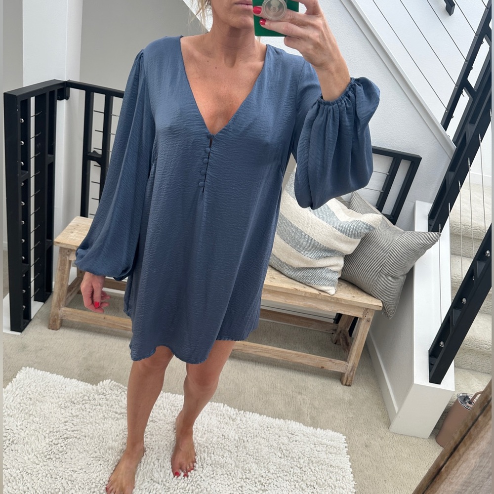 Sage & Paige Passion Fusion Blue Long Sleeve Loose Fit Mini Dress | Size M - Picture 5 of 12
